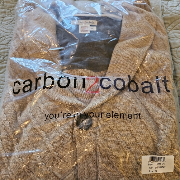 Carbon 2 Cobalt Sweater Mens XL Wheat Cardigan Button Front Cotton Casual - Picture 8 of 8